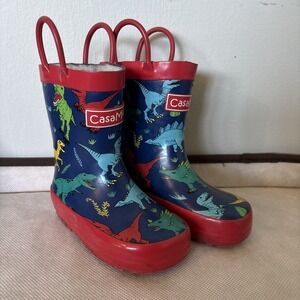 CasaMiel Kids Size 5 Dinosaur Rain Boots Pre-Owned  Pull Up Style